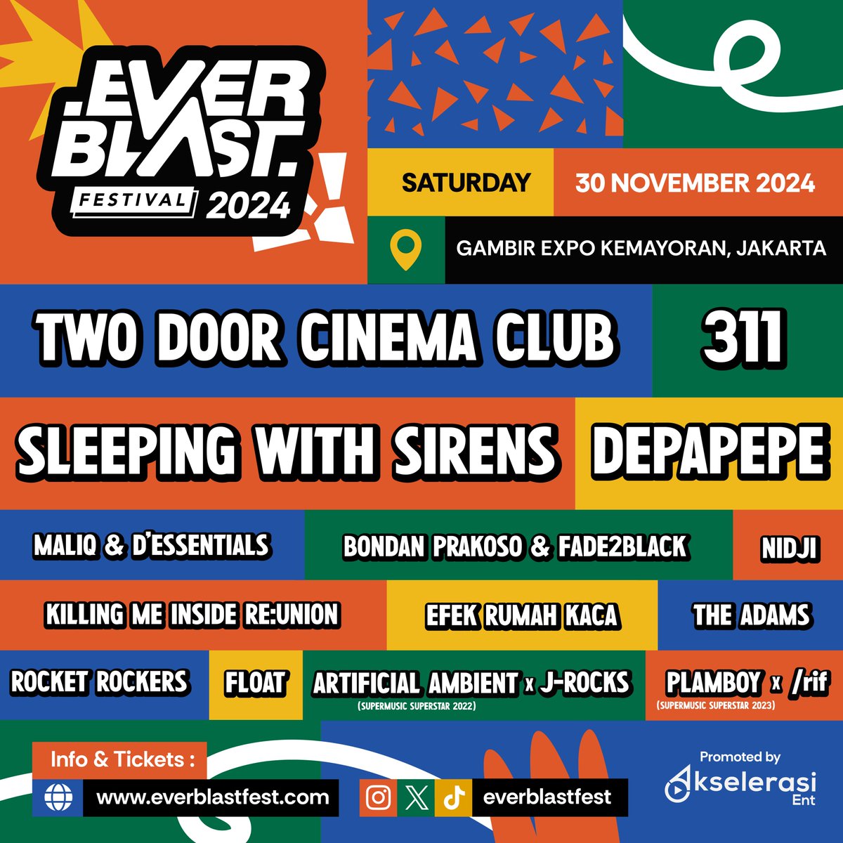 DEPAPEPE_offi's tweet photo. 【LIVE】2024/11/30「Everblast Festival 2024 」

DEPAPEPE is coming back to have a blast at the Everblast Festival 2024. Can’t wait to see you guys there!

📍: Gambir Expo Kemayoron, Jakarta, Indonesia.
🗓️: 30 November 2024 (Sat)

More info▶️
https://t.co/T4dA3v4TaU https://t.co/HQtLv6evYF