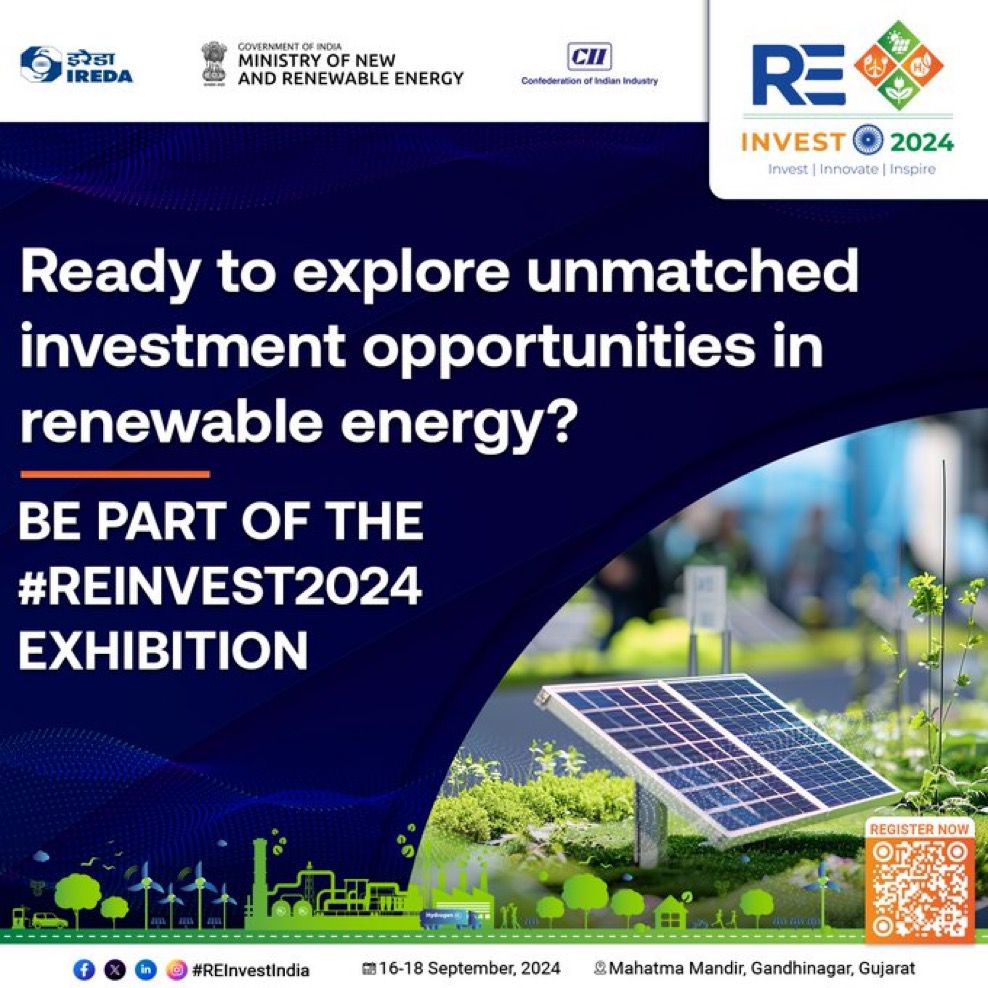 With massive potential and Govt support, India is becoming a rising star in the global renewable energy horizon. Come, join the clean energy revolution. Be a part of the #ReInvest2024 exhibition.