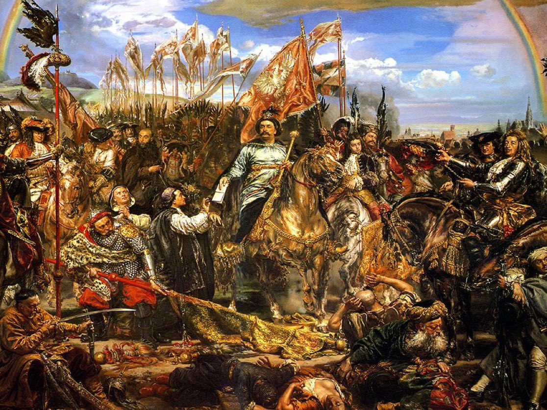 wojcikrp's tweet photo. 12 September 1683, 
King #JanSobieski 🇵🇱🇱🇹Commonwealth, delivers a stunning Allied-victory. He descends the Kahlenberg Heights fearlessly leading the largest cavalry charge in history smashing the Ottoman Army. It’s 🇵🇱’s #WingedHussars  - renowned for striking fear into the hearts of Poland’s enemies - who Sobieski leads on this audacious charge. It’s a decisive victory, changing the course of history. 

Pope Innocent XI: Sobieski is the “Savior of Vienna/Western Civilization.”