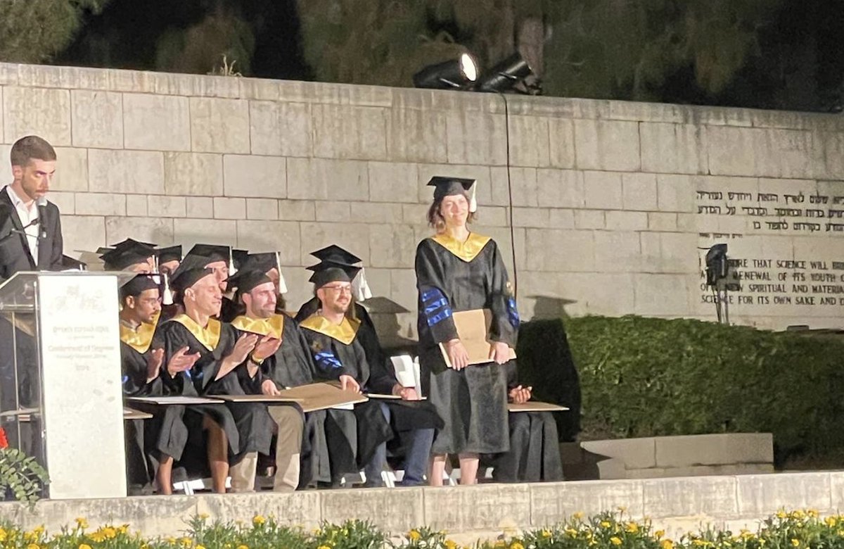 Congratulations Dr Tamar Wolf, not only for your handsome graduation outfit but also for receiving this week the Kennedy Prize - arguably the top distinction that Weizmann gives to its annual PhD Dissertations.