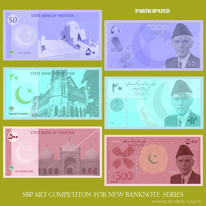 W_O_C_NFT's tweet image. I participated in the SBP Art Competition for the new banknote series and registered by entry through creating these designs. Although my design was not selected,  truly happy &amp;amp; congratulate the artists whose remarkable work was chosen.
#SBP #Statebankofpakistan #Currencydesign