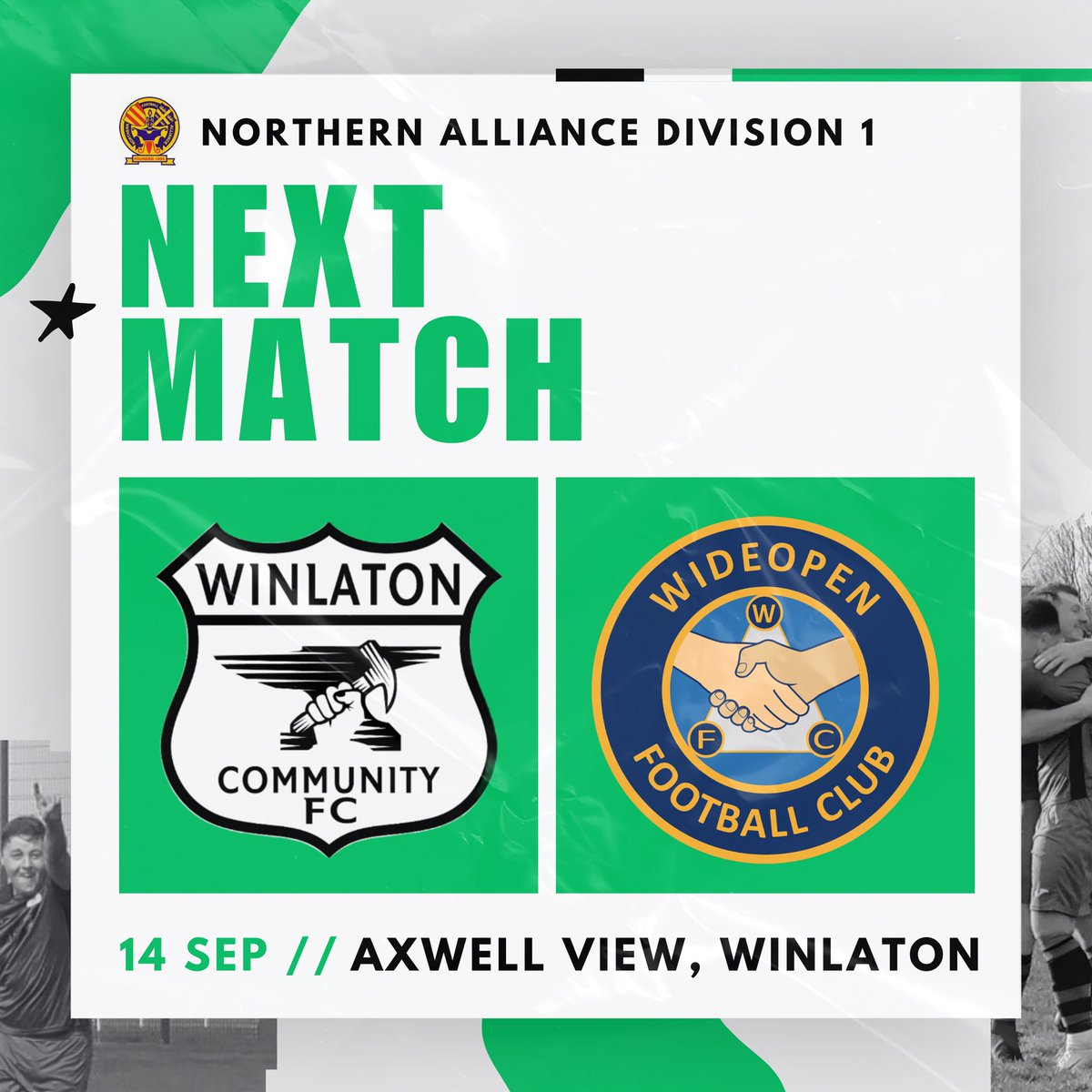 WinlatonFC's tweet photo. 𝙉𝙀𝙓𝙏 𝙈𝘼𝙏𝘾𝙃…

🆚 Wideopen FC
📆 Saturday 14th September
⏰ 2:00PM KO 
🏟 Axwell View, Winlaton 
🏆 Northern Alliance Division 1 

MATCH SPONSOR: 
Lowther Funeral Services 

#WCFC 🟢⚪️⚫️ https://t.co/TOak6ZnFgr