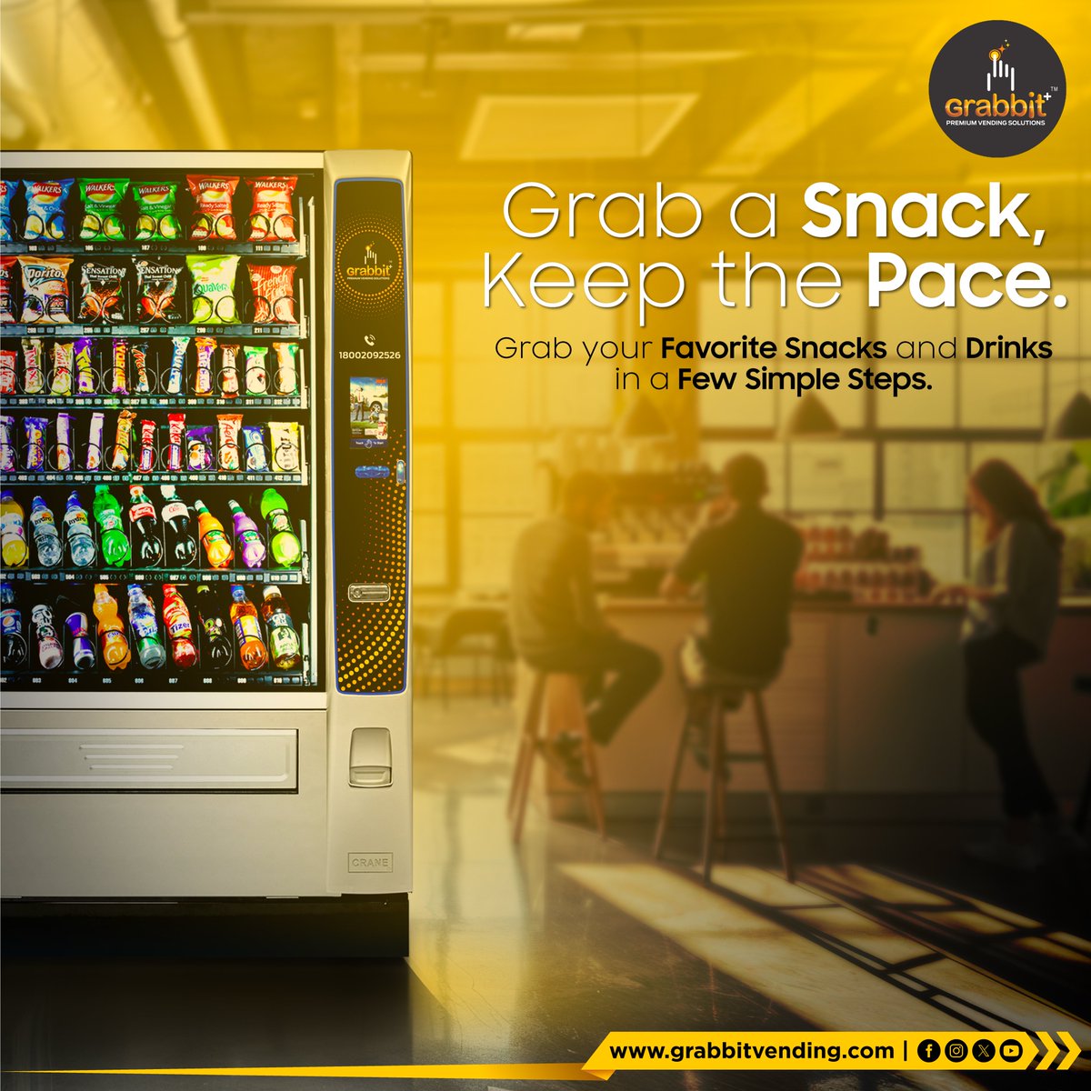 GrabbitIndia's tweet image. Busy day? Keep your energy up with @GrabbitIndia! Quick snacks and beverages at your fingertips. Stay productive with our easy vending solutions. 🍫💼 

#grabbitplus #grabbitvending #VendingSolutions #vendingmachine #snacks #vending #office