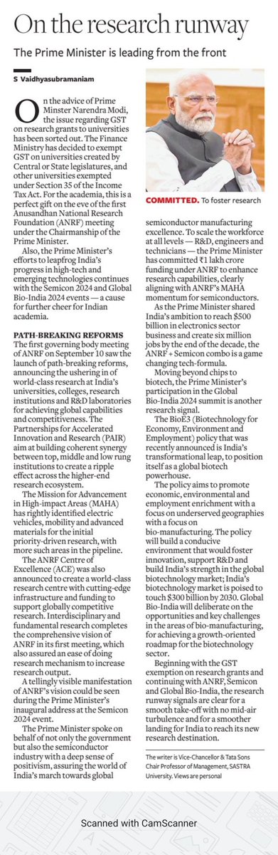 #HinduBusinessLine - On the #research runway! #ANRF 

<a href="/PMOIndia/">PMO India</a> <a href="/DrJitendraSingh/">Dr Jitendra Singh</a> <a href="/PrinSciAdvGoI/">Principal Scientific Adviser, Govt. of India</a> <a href="/karandi65/">Abhay Karandikar</a> <a href="/SastraUniv/">SASTRA Deemed University</a> <a href="/SVaidhyasubrama/">S.Vaidhyasubramaniam</a> <a href="/businessline/">businessline</a> 
thehindubusinessline.com/opinion/on-the…