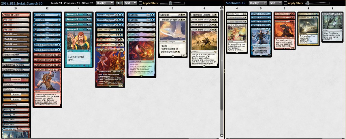 Top 8 in the overnight modern challenge running back Jeskai Control.
R1 Mardu Energy WLL
R2 Temur Eldrazi LWW
R3 UB Murktide WW
R4 Necro WW
R5 Mardu Energy WW
R6 Living End WLW
R7 Jeskai Energy WW
QF Boros Energy WLL