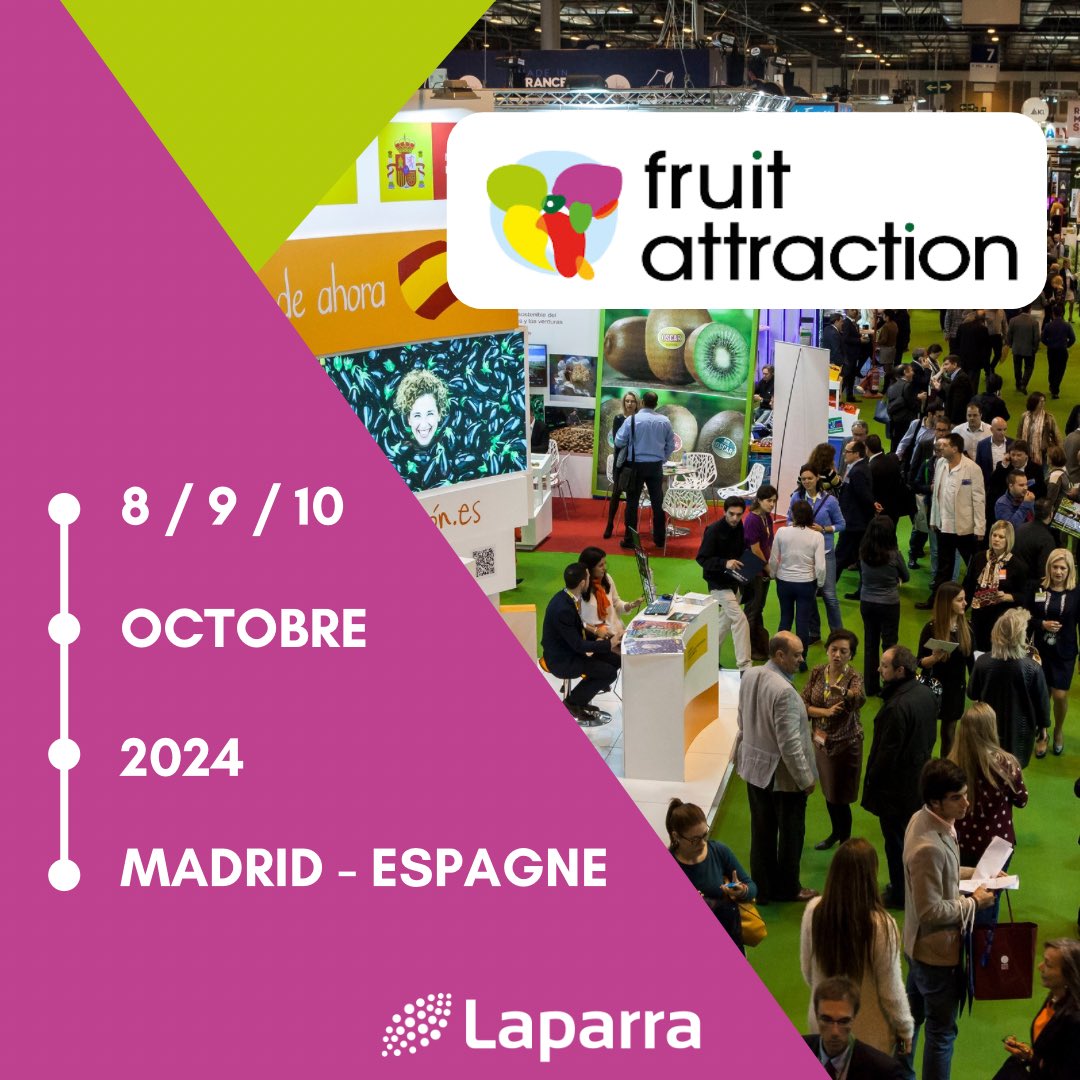 Nous serons au Salon Fruit Attraction à Madrid ! 🇪🇸​
N’hésitez pas à nous envoyer un message, nous pourrons organiser une rencontre ! 🤝​

On se retrouve là-bas ! 😉​

#Laparra #FruitAttraction24 #FruitsEtLegumes #MindeRungis #Madrid