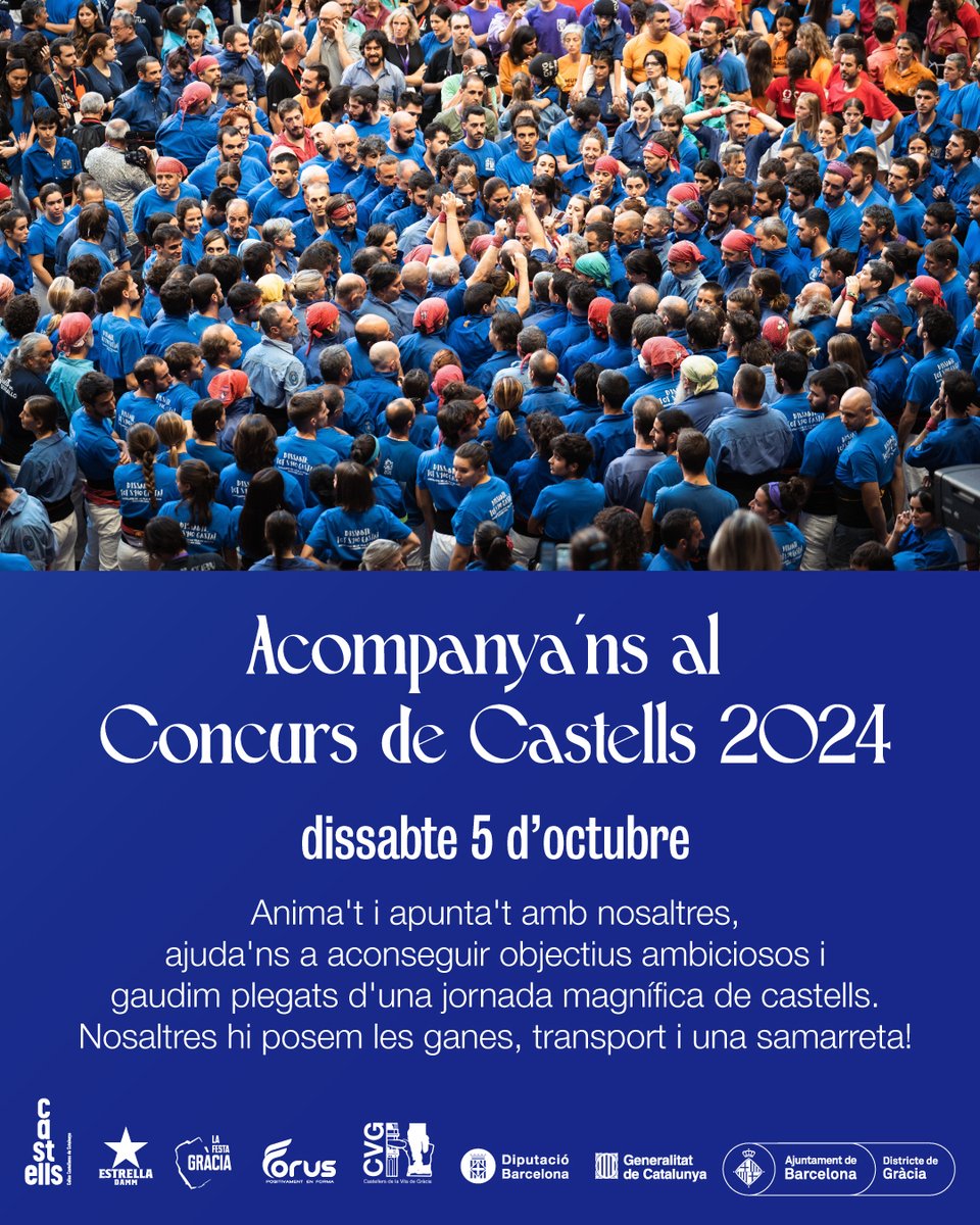 🏟️Vols venir amb nosaltres a la sessió de dissabte del Concurs de Castells de Tarragona? 

És totalment gratuït; nosaltres posem el transport i una samarreta de la colla!

Omple el següent formulari i vine a l'assaig:
forms.gle/GJpuJcHbdByYv5…

#anydeGràcia #anydeconcurs #castells