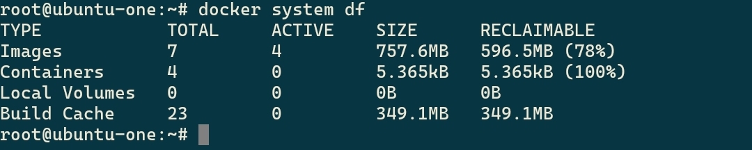 MohammadAliEN's tweet image. Docker tip:

You can check how much disk space your @Docker images, containers, volumes, and caches are occupying by:

docker system df

Then you can free them by:

docker system prune