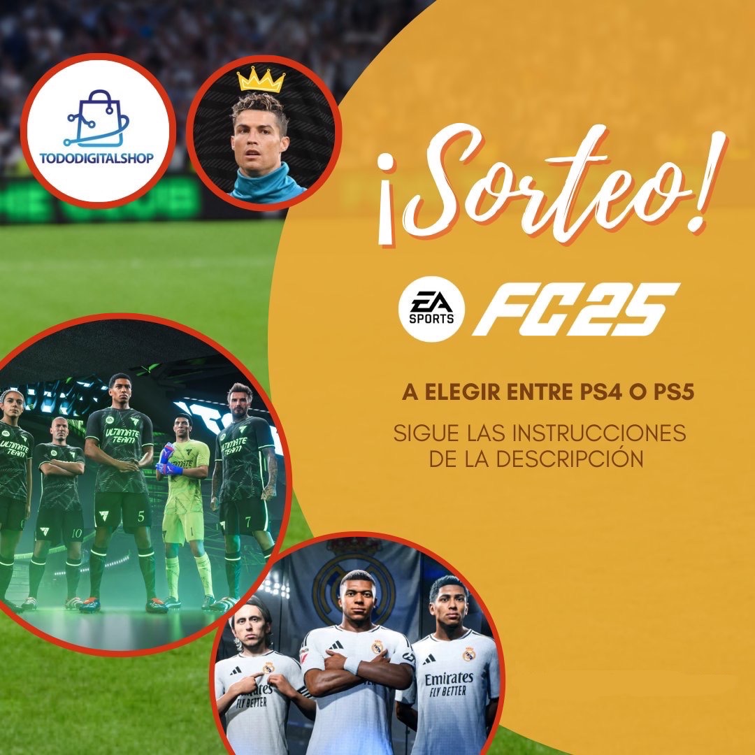 🚨 SORTEO INTERNACIONAL

FIFA 25 (FC25) para PS4 o PS5

Requisitos:
• RT
• Follow <a href="/madrid_total2/">MT2</a> y <a href="/TDigitalShop/">TodoDigitalShop</a> 

Opcional: Mencionar a 1 amigo para doble participación

☘️: Ganador el 22 de Septiembre