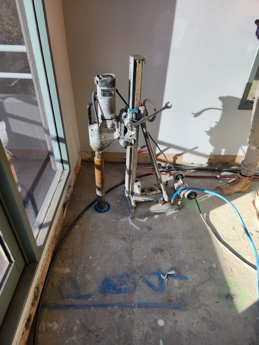 QTCBuild's tweet photo. Boring whole day? More like Boring Hole Day! Which was quite exciting actually.

Today we bored out a variety of different-sized holes for dental services, including lines for suction, compressed air, water, waste, electrical, switching, body protection, and provisional conduits https://t.co/VvyyEfZ20I