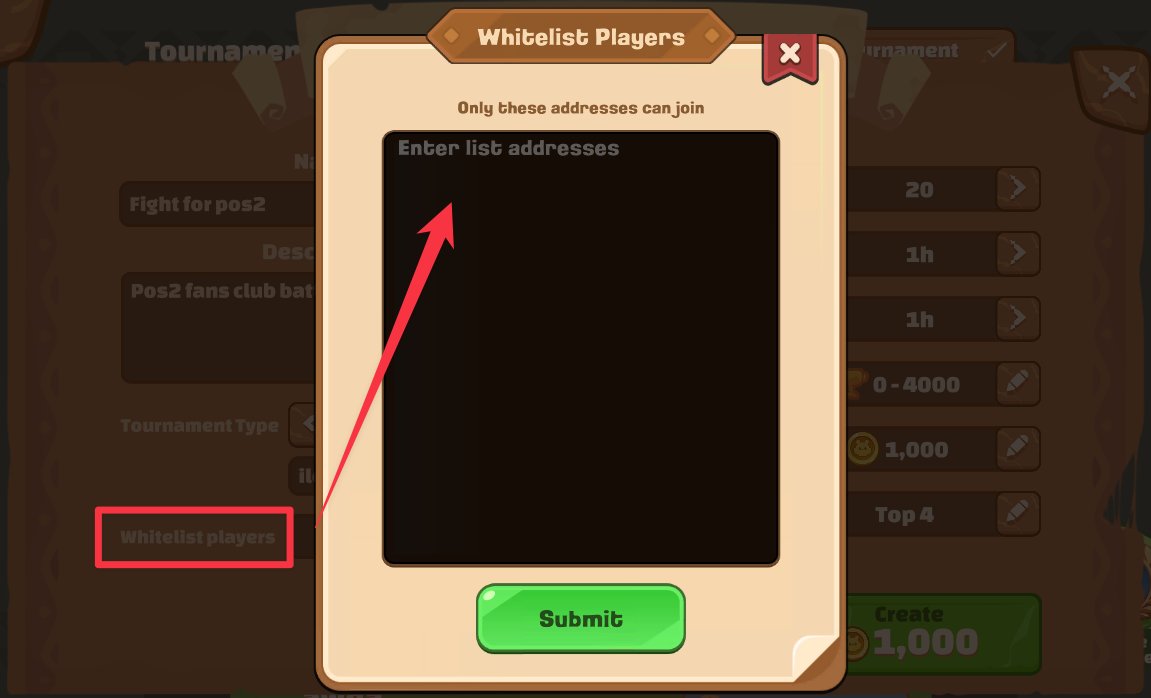 Host Exclusive Axie Classic Tournaments!

Did you know that you can create private tournaments with whitelisted players?

Here's how:

・Use the "Create Tournament" menu 🏆
・Enable "Whitelist Players" option 📝
・Add approved Ronin addresses ✅

Ready to host your exclusive Axie