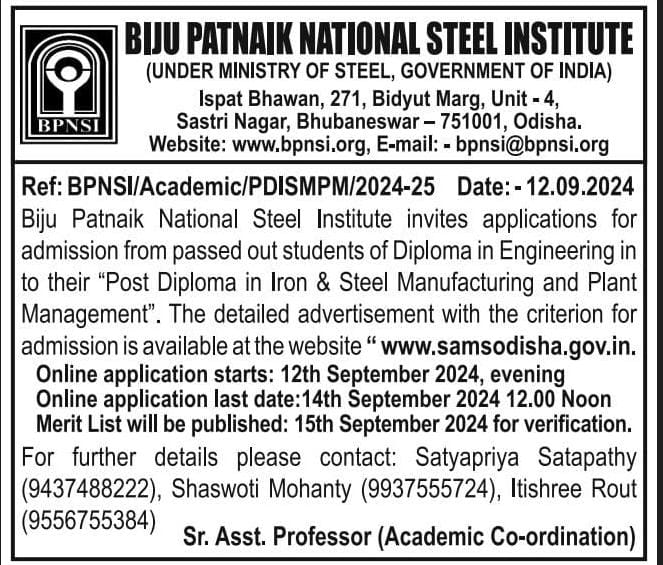 bpnsi's tweet photo. Admission Open! 
Post Diploma in Iron &amp; Steel Manufacturing and Plant Management
Unlock Your Future in Iron &amp; Steel Industry 
📚 Apply Now and Advance Your Career!

#IronAndSteel #PlantManagement #CareerInSteel #AdmissionsOpen #FutureReady https://t.co/NQ8iYyhXr9