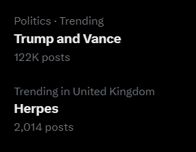 Thats a hard no on both trending topics ... or maybe trump and vance have given eaach other herpes ... i guess we'll never know ...
#TrumpisaDementedWeirdo