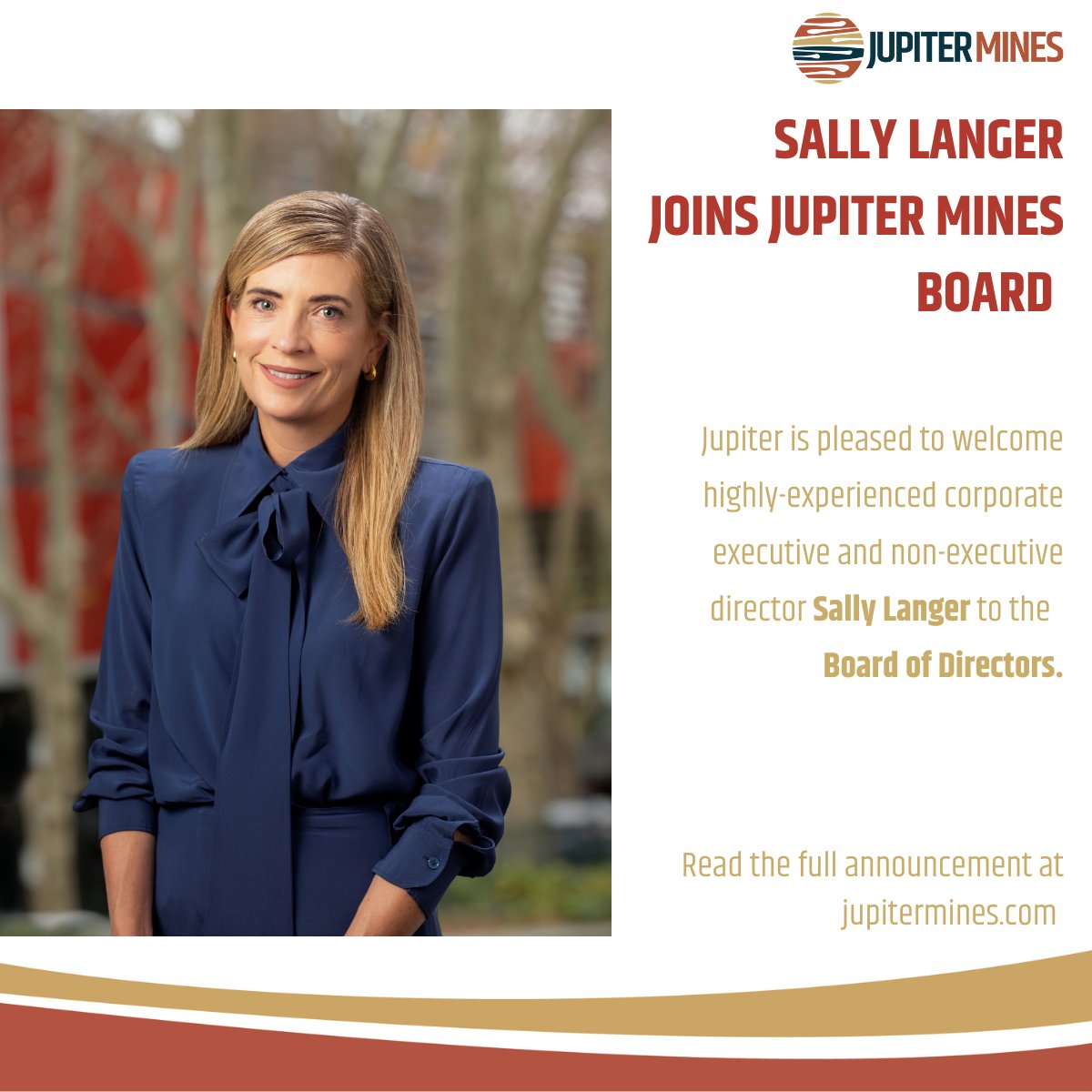 MinesJupiter's tweet photo. We are delighted to announce the appointment of Sally Langer as a Non-Executive Director to the Jupiter Board. Sally is a highly respected corporate executive and non-executive director, with substantial experience in the resources sector. Read more ➡️https://t.co/ZfOmlAOr9b https://t.co/9PLstU8Own