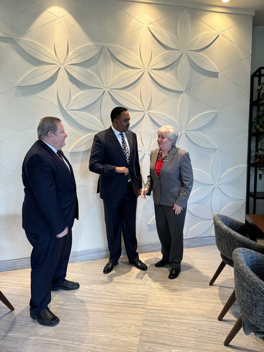 DrWorkneh's tweet photo. Today, I had a productive meeting with US Special Envoy for the Horn of Africa, Amb. Mike Hamer and Amb Stephanie S. Sullivan The US mission to the African Union .
We discussed regional issues of mutual concern and reaffirmed our commitment to doubling efforts to bring peace to Sudan and other parts of the region.