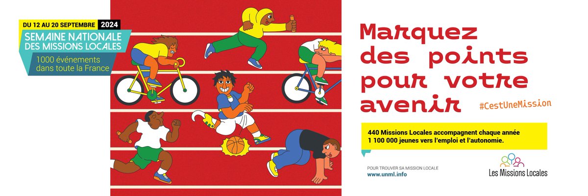 C'est partiiiii ! 🏃‍♀️‍

La Semaine Nationale des Missions Locales 2024 est officiellement lancée 🔥!  

Le thème de cette année : LE SPORT (étonnant hein ? 😉)  

RDV sur le site de l'évènement pour voir tous les événements en France 🏆 snml-2024.unml.info