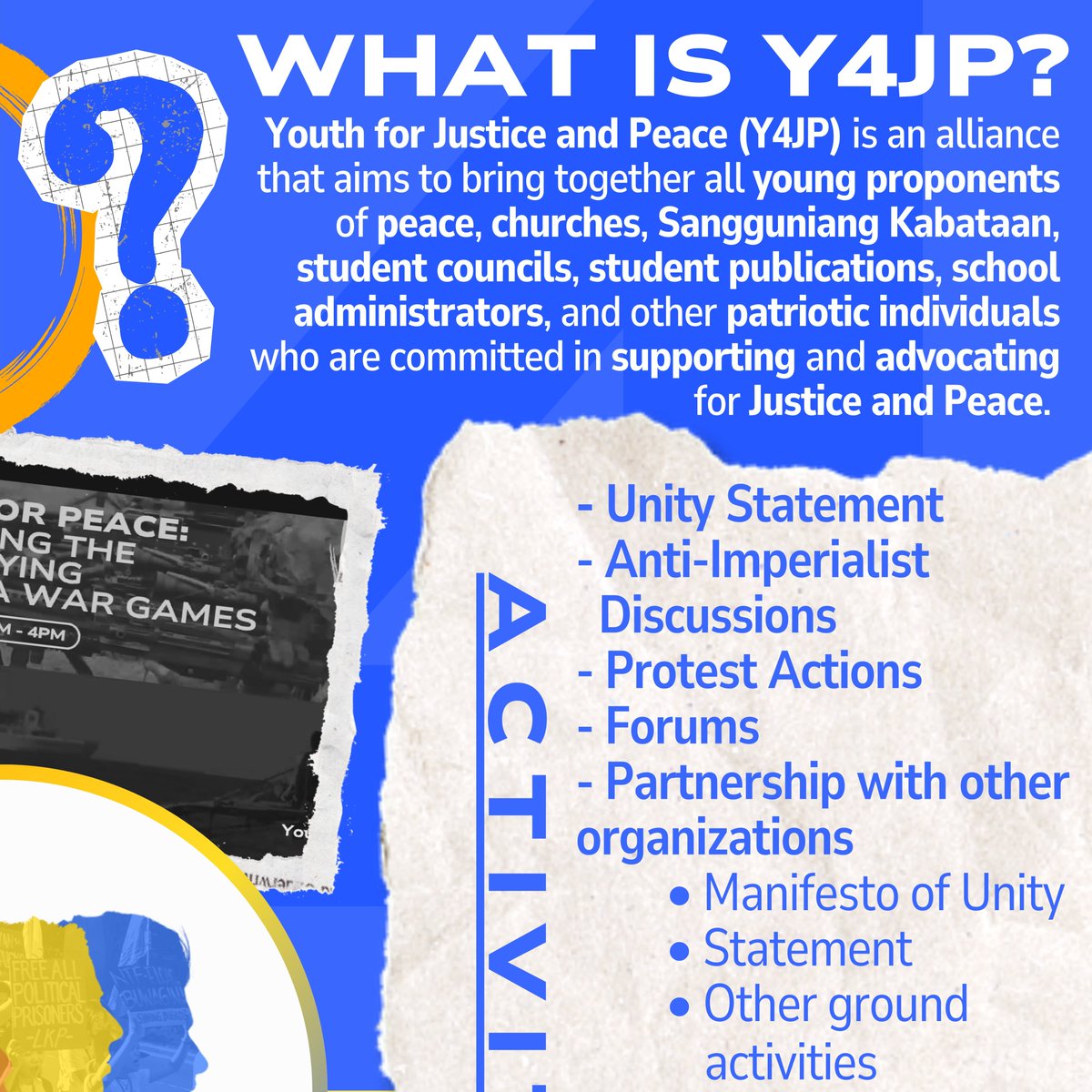 Y4JP_NCR's tweet photo. Y4JP is the new YMCA! 🙆‍♀️

Do you wish to bring justice to all victims of wars? Do you want long-lasting peace? 

Of course, we all do! But how do we do it?  

Be an advocate for justice and peace, join Youth for Justice and Peace! 

Here's everything you need to know about Y4JP: https://t.co/nchFHk16p2