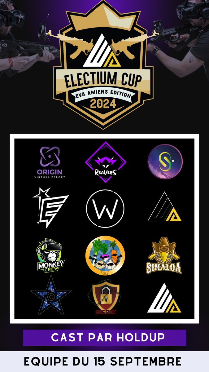 Voici les 12 équipes présentes dimanche !
Cast par : <a href="/UgoLefevre/">HoldUp</a> 🔥

<a href="/Electium_eS/">Electium eSport</a>