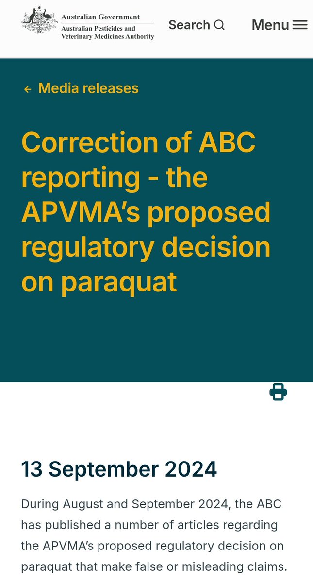 The ABC’s reporting has misrepresented the APVMA’s position, and the current scientific consensus. We have requested that the ABC issue a correction to clarify these points.

apvma.gov.au/news-and-publi…