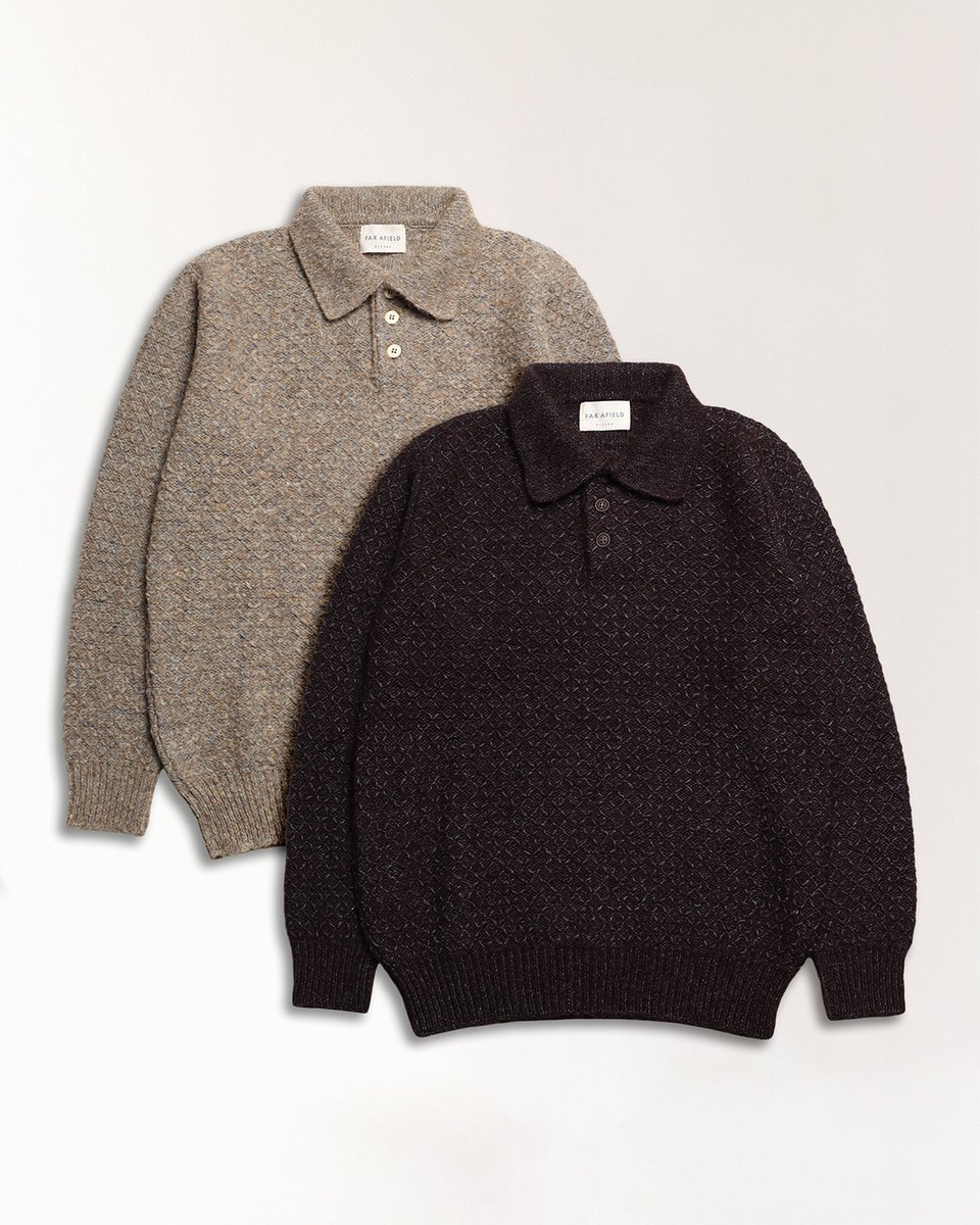 far___afield's tweet image. The Kier Knitted Polo, given a seasonal update through the use of a tonal diamond cable design and multi colour flecked yarn. Available now in Slate Brown and Cornstalk. #farafield
bit.ly/fa-aw24-diamon…