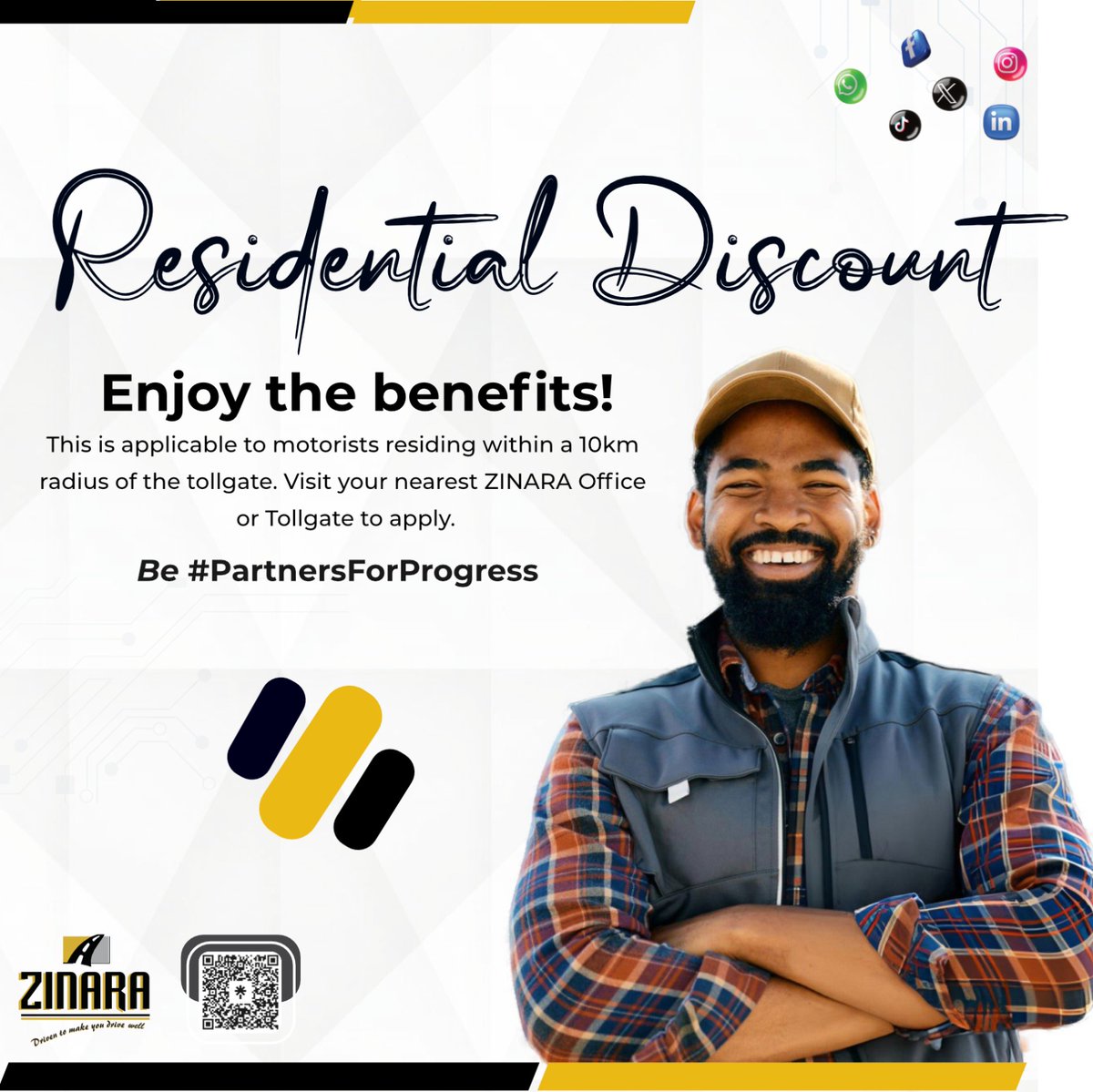 Are you residing within a 10km radius of the tollgate? Apply for a residential discount today!

#residentialdiscount
#PartnersForProgress