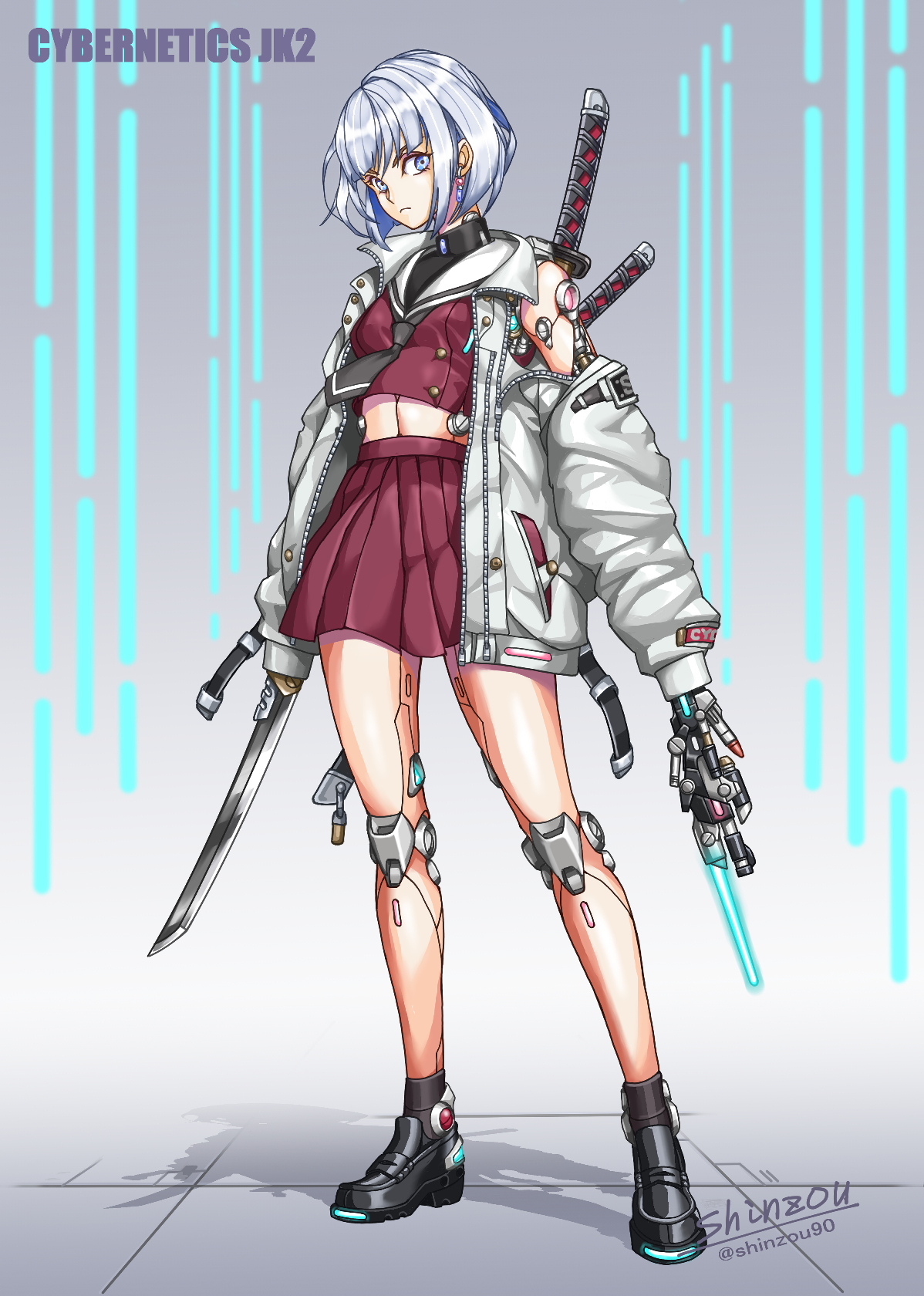 絵　手描き　オーバーハング　オリジナル 表情差分8種】サイバーパンクなお姉さんの立ち絵サイバーパンク