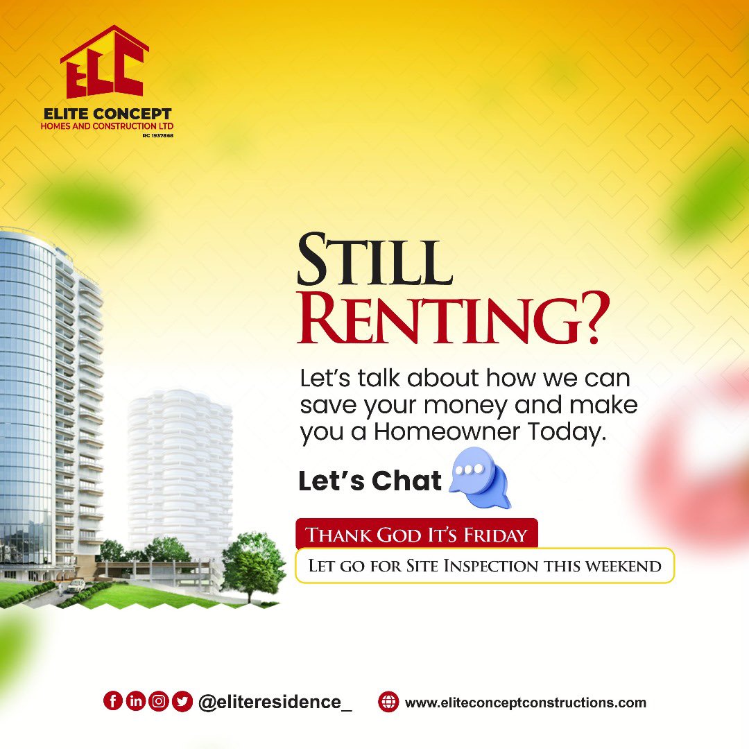 eliteresidence_'s tweet photo. Still renting? Let’s chat about how we can turn your rent payments into home ownership and save you money in the process. Your dream home is closer than you think!"

Thank God It’s Friday 
Let go for Site Inspection this weekend

#Abuja  #kuje #RealEstate #Idu  #kyami #lugbe https://t.co/a0RmPRIb0k