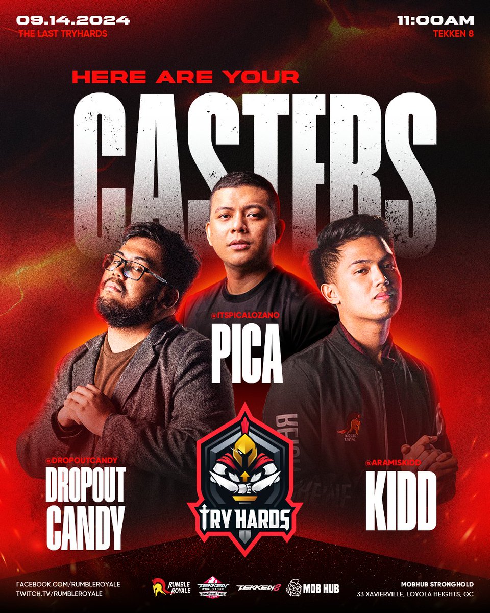 RUMBLE ROYALE (@rumbleroyaleph) on Twitter photo SURPRISE SURPRISE
<a href="/DropOutCandy/">Drop Out Candy</a> will be joining the shoutcasting team to call the action for TRYHARDS!!!
Catch all the matches with these casters TOMORROW on all of the RUMBLE ROYALE and MOB HUB socials!
#REIGNSUPREME #TRYHARDS #MOBHUB SURPRISE SURPRISE
<a href="/DropOutCandy/">Drop Out Candy</a> will be joining the shoutcasting team to call the action for TRYHARDS!!!
Catch all the matches with these casters TOMORROW on all of the RUMBLE ROYALE and MOB HUB socials!
#REIGNSUPREME #TRYHARDS #MOBHUB