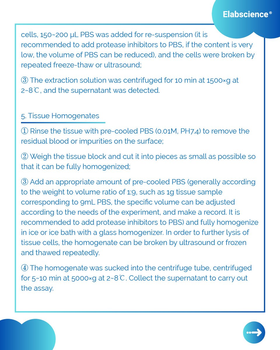 Elabscience_bio's tweet image. 🔥 Common and special ELISA sample processing methods and precautions guide for your research 👇 

#ELISA #SampleProcessing #SamplePrecautions #CellCulture