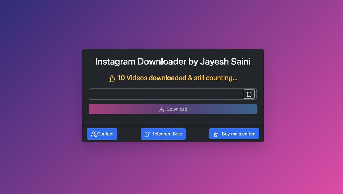 aalsi_baccha19's tweet image. Hey everyone!🚀
After the success of our IG Downloader Telegram bot, I&apos;m thrilled to introduce its web version!🎉
Give it a try and let me know what you think!👇
u4r.in/instagram-down…

@kirat_tw @mannupaaji

#InstagramDownloader #WebVersion #SocialMediaTools #Reels #Stories