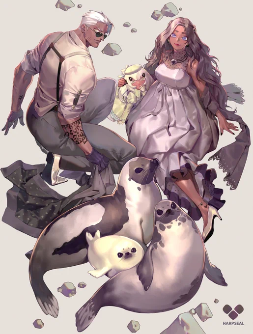 海の生き物擬人化親子 