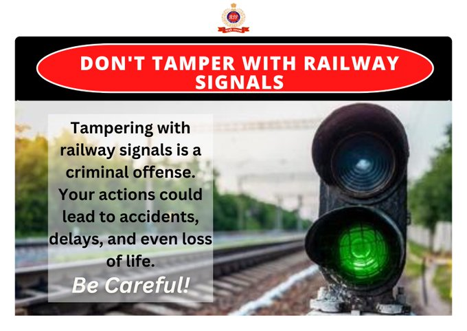 Rpfecrsee1's tweet photo. Tampering with #RailwaySignals is a dangerous offense which can cost lives. Respect the Rules!! @RPF_INDIA @rpfecrhq1 https://t.co/IPDUMvLBAi