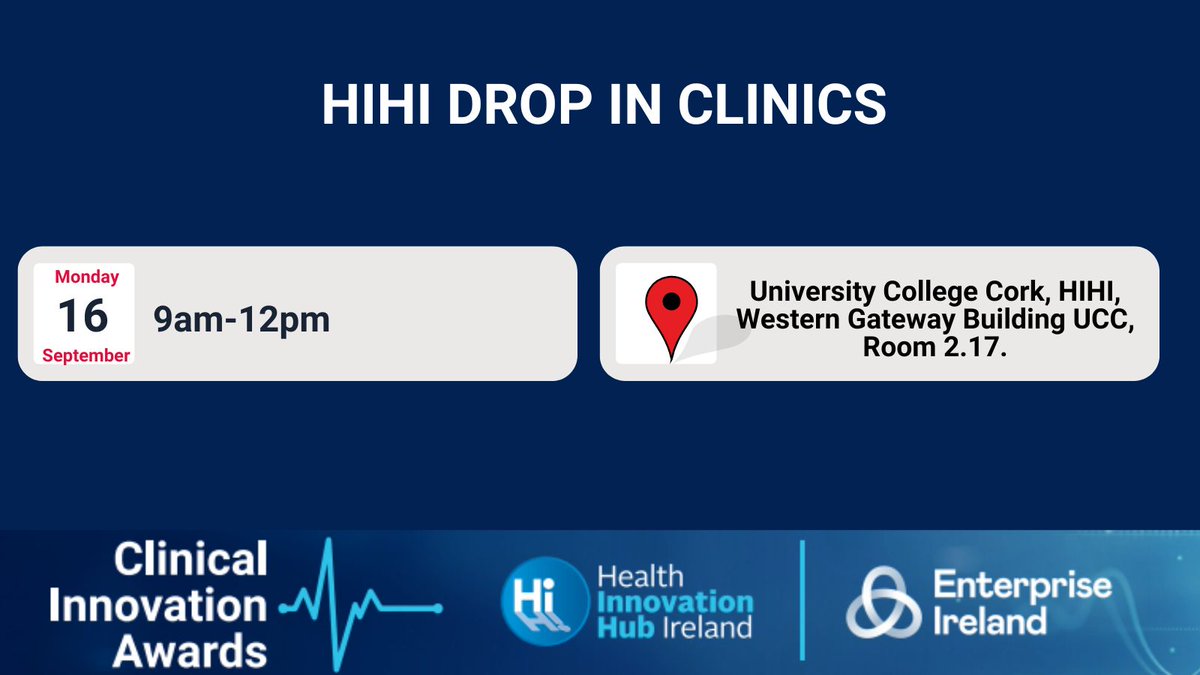 Health Innovation Hub Ireland (@hihireland) on Twitter photo Visit us today at your nearest drop in clinic. Join us between 9-12 at a time that suits you to find out more about the Clinical Innovation Awards @saoltagroup @CHO2west <a href="/uniofgalway/">Ollscoil na Gaillimhe | University of Galway</a> <a href="/UCC/">UCC Ireland</a> <a href="/uccinnovation/">UCC Innovation</a> @HrSswhg <a href="/ProgrammeSpark/">Spark Innovation Programme</a> <a href="/NDTP_HSE/">NDTP</a> <a href="/WeHSCPs/">National HSCP Office, HSE</a> Visit us today at your nearest drop in clinic. Join us between 9-12 at a time that suits you to find out more about the Clinical Innovation Awards @saoltagroup @CHO2west <a href="/uniofgalway/">Ollscoil na Gaillimhe | University of Galway</a> <a href="/UCC/">UCC Ireland</a> <a href="/uccinnovation/">UCC Innovation</a> @HrSswhg <a href="/ProgrammeSpark/">Spark Innovation Programme</a> <a href="/NDTP_HSE/">NDTP</a> <a href="/WeHSCPs/">National HSCP Office, HSE</a>