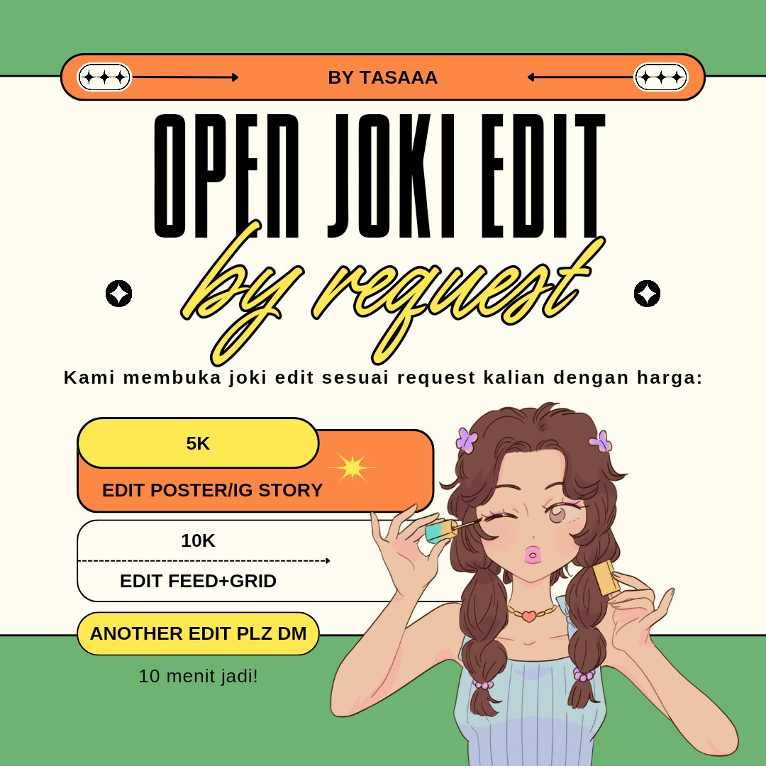 kadalcepirit's tweet photo. guys yang lagi cari joki jasa edit feed/poster/instastory/bacground dan apapun itu yuk langsung cdm!

price sangat amat terjangkau!

made by request🙆🏻‍♀️💫
#zonauang #jokiedit #jasaedit #zonajajan https://t.co/5O90YFHvdN