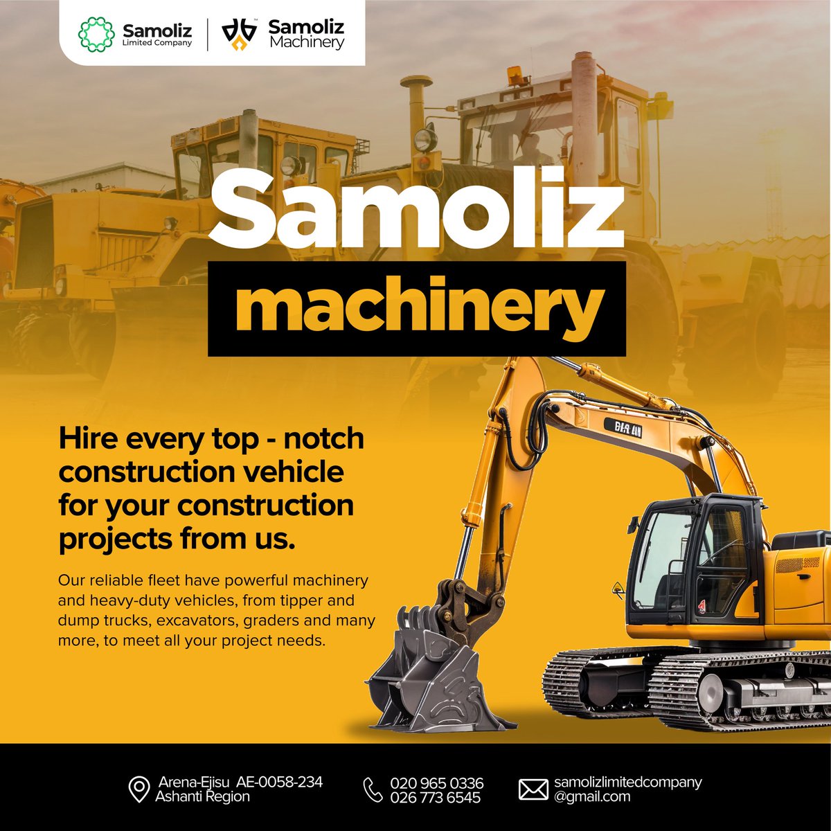 🚧 Big jobs need big machines! Samoliz Machinery is here with a fleet of top-tier construction vehicles ready to power your next project. From digging deep to lifting high, we’ve got you covered. Rent the muscle you need when you need it! 💪🏽