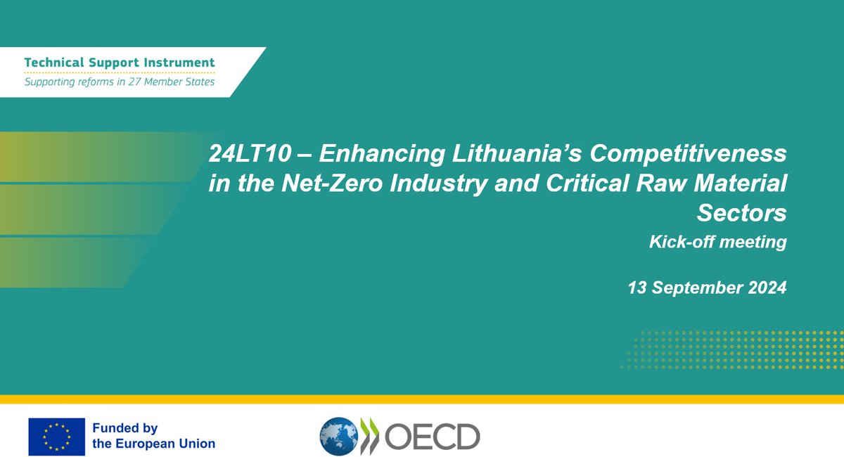 OECD Governance (@oecdgov) on Twitter photo Kick off event: Advancing policies in Lithuania for Net-Zero Industry and Critical Raw Materials. Our goals: better regulations and governance procedures to boost competitiveness #EUGreenDeal. 🌍
Project funded by the #TSI, & implemented in cooperation with <a href="/EU_reforms/">SG REFORM 🇪🇺</a> 🇪🇺 Kick off event: Advancing policies in Lithuania for Net-Zero Industry and Critical Raw Materials. Our goals: better regulations and governance procedures to boost competitiveness #EUGreenDeal. 🌍
Project funded by the #TSI, & implemented in cooperation with <a href="/EU_reforms/">SG REFORM 🇪🇺</a> 🇪🇺