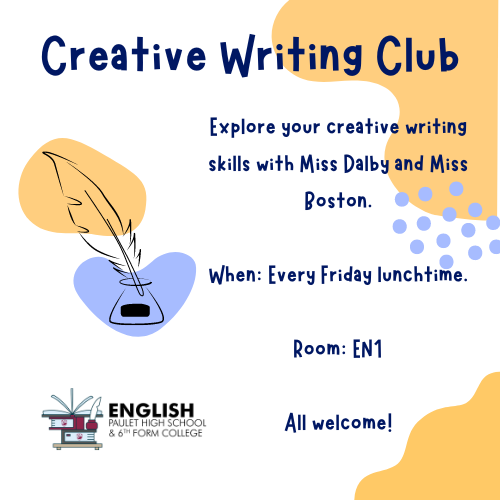 Pauletonline's tweet photo. Creative Writing Club are HERE! 📚🎉

Join the Creative Writing Club starting this Friday 13th, during lunchtime in EN1! The club will meet every Friday, with members working towards the prestigious BBC Young Writer's Award.🏆
#WeArePaulet #CreativeWritingClub #BBCYoungWriters https://t.co/Yij253tTcK