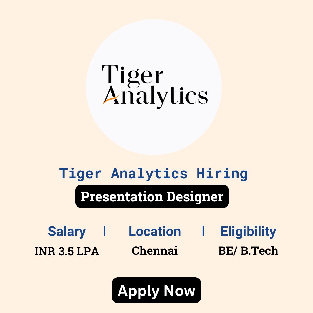 karthikpattadi's tweet image. 🔍 Tiger Analytics Careers 2024 🔍

Tiger Analytics is hiring for the position of Presentation Designer. 

🔗 Apply Here: zurl.co/9fN5 

💬 Join Our WhatsApp Group: zurl.co/HzO9

#TigerAnalytics #PresentationDesigner #GraphicDesign #VisualCommunication