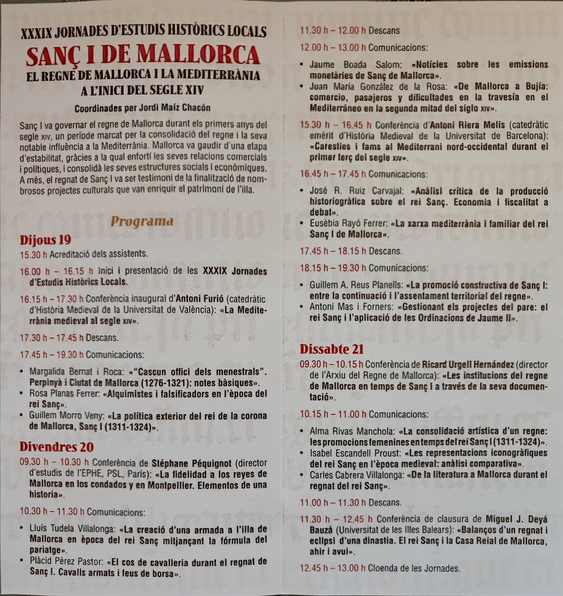 arxiuregne's tweet photo. 🗓️ Els dies 19, 20 i 21 de setembre ➡️ XXXIX Jornades d'estudis històrics locals: Sanç I de Mallorca, el Regne de Mallorca i la mediterrània.
📢Nou termini d'inscripció: fins al 17 de setembre.
✉️ Enviau un mail amb les vostres dades personals a: publicacions@iebalearics.org https://t.co/BpPRrZ7Jmo