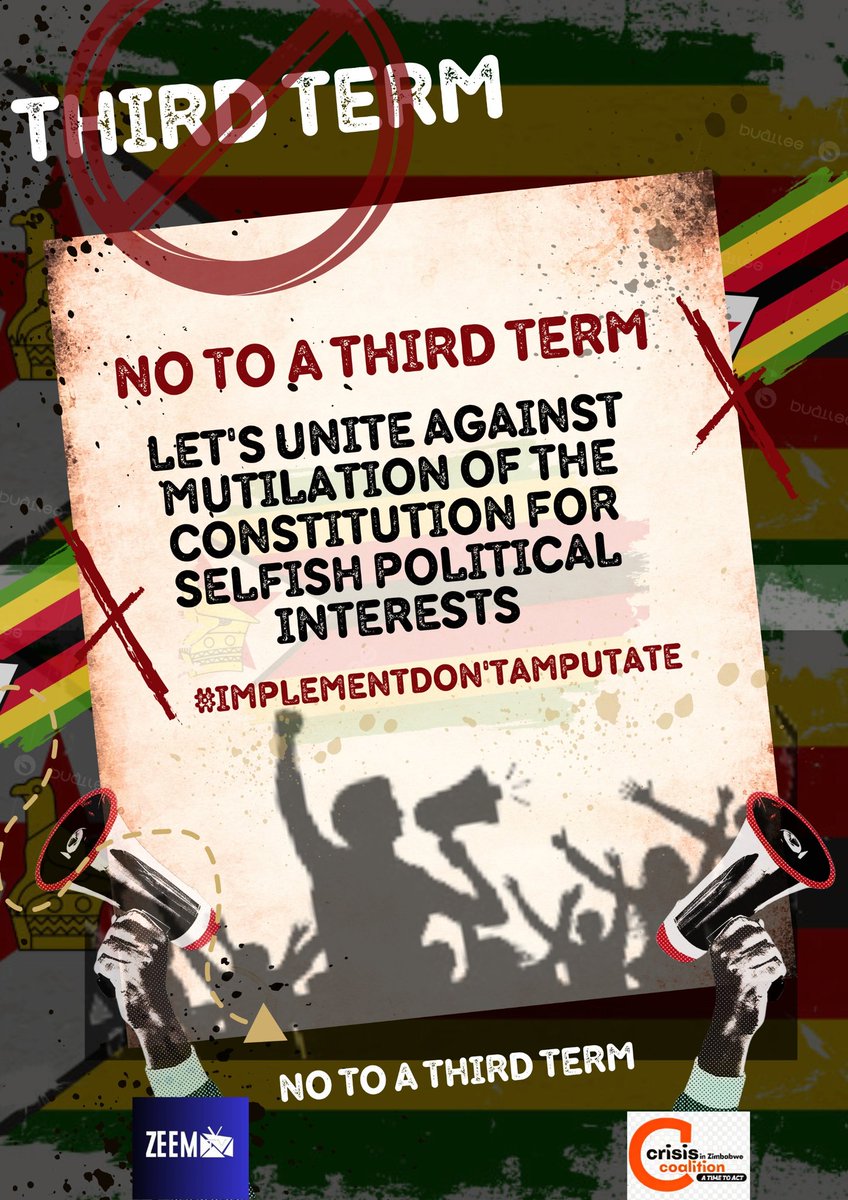 Crisis in Zimbabwe Coalition (@crisiscoalition) on Twitter photo Amending the constitution to facilitate a third term for <a href="/edmnangagwa/">President of Zimbabwe</a> goes against the will of the people of Zimbabwe who overwhelmingly voted for the 2013 constitution.
<a href="/NewsHawksLive/">TheNewsHawks</a> <a href="/ZimEye/">ZimEye</a> <a href="/NicolaWatson13/">Nicola Watson</a> <a href="/nickmangwana/">Nick Mangwana</a> <a href="/MutasaPeter/">Peter Gift Mutasa</a> <a href="/NehandaRadio/">Nehanda Radio</a> <a href="/DrStephenChan/">Stephen Chan</a> <a href="/zimlive/">ZimLive</a> Amending the constitution to facilitate a third term for <a href="/edmnangagwa/">President of Zimbabwe</a> goes against the will of the people of Zimbabwe who overwhelmingly voted for the 2013 constitution.
<a href="/NewsHawksLive/">TheNewsHawks</a> <a href="/ZimEye/">ZimEye</a> <a href="/NicolaWatson13/">Nicola Watson</a> <a href="/nickmangwana/">Nick Mangwana</a> <a href="/MutasaPeter/">Peter Gift Mutasa</a> <a href="/NehandaRadio/">Nehanda Radio</a> <a href="/DrStephenChan/">Stephen Chan</a> <a href="/zimlive/">ZimLive</a>