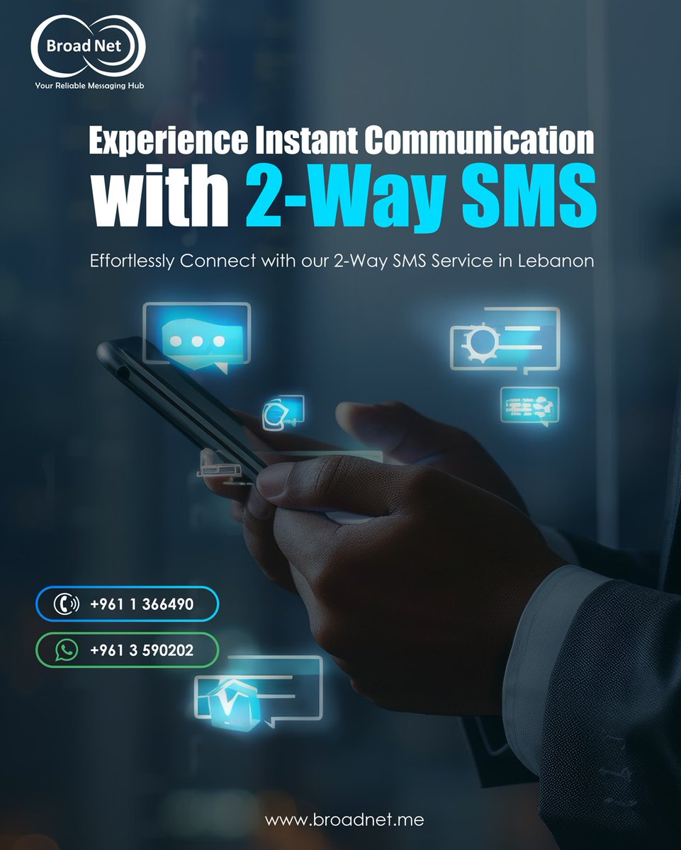 broad_net's tweet image. Experience Instant Communication with 2-Way SMS
Effortlessly Connect with our 2-Way SMS Service in Lebanon
Wa.me/9613025632
broadnet.me
#2WaySMS #SMSLebanon #CommunicationService #DigitalMessaging #BusinessCommunication #TextMessaging