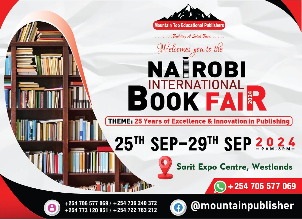 Everyone is a reader.... some have not found their favourite book yet. Welcome to the 25th Nairobi International book fair that will be held from 25th to 29th September at the Sarit Expo Centre, Westlands. There is something for every book lover to enjoy.
All are welcome!