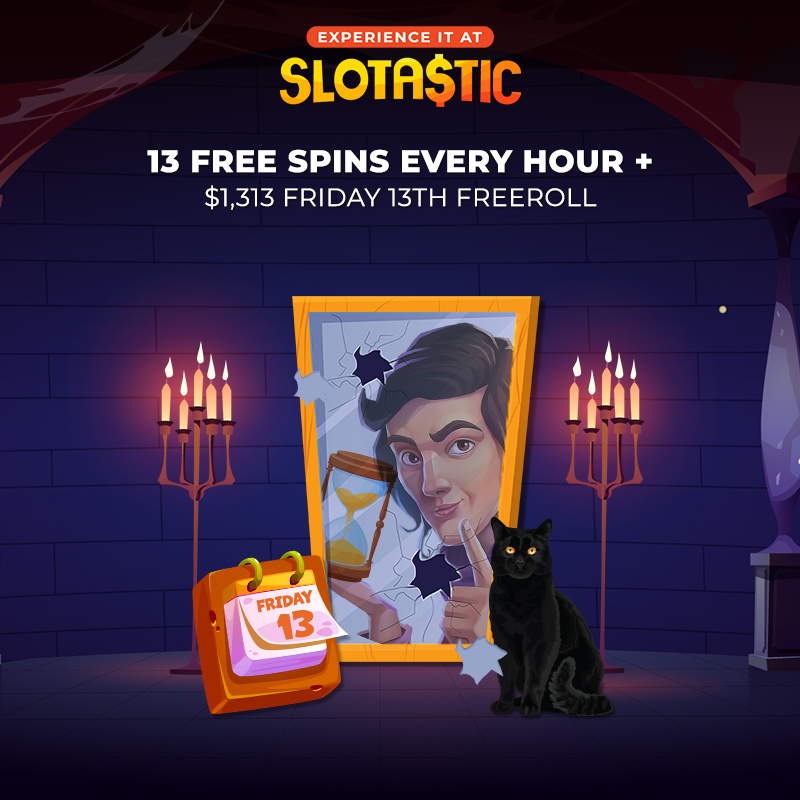 SlotasticOnline's tweet image. #Friday13th brings some fun and thrills today for all #Slotastic players! 

💰 09:00 - 00:00 EST: Get 13 #FreeSpins EVERY HOUR

🏆 Free Entry: $1,313 Friday 13th Tournament

Play Now: slotastic.com/login 📱