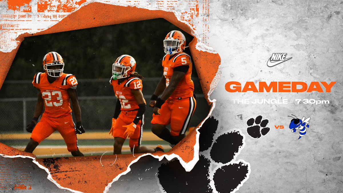 GAME DAY IN THE JUNGLE 🐅

🆚- Savannah High
⏰- 7:30pm Kickoff
📍- THE JUNGLE
🧵- 🟠🟠⚪️

TEMPO / COMPETE / FINISH

#gotigers // #chasingGREATness