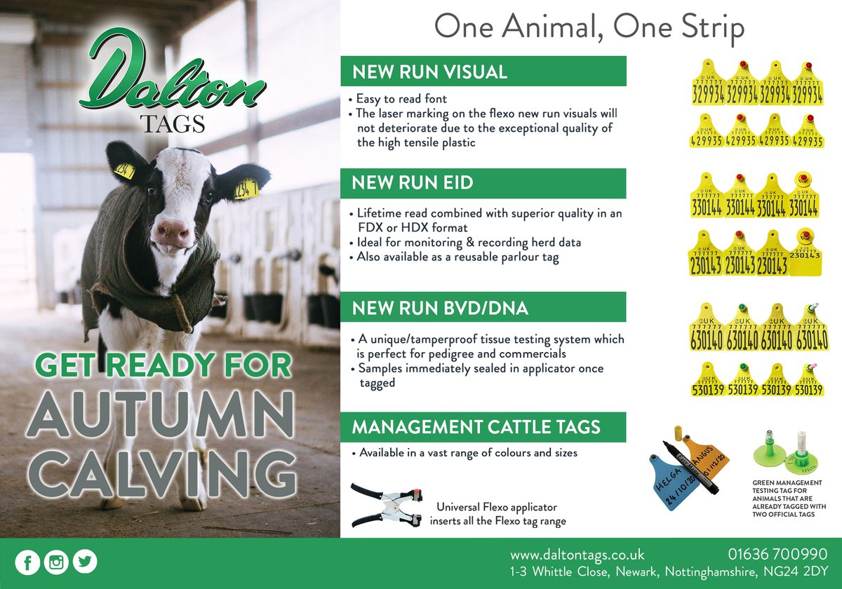 Are you ready for Autumn Calving?🐄

Purchasing Dalton cattle tags has many benefits for both cattle &amp; farmers.

We offer a speedy turnaround service along with specialist advice from our dedicated team.

📞01636 700990
📧sales@daltontags.co.uk
💻daltontags.co.uk