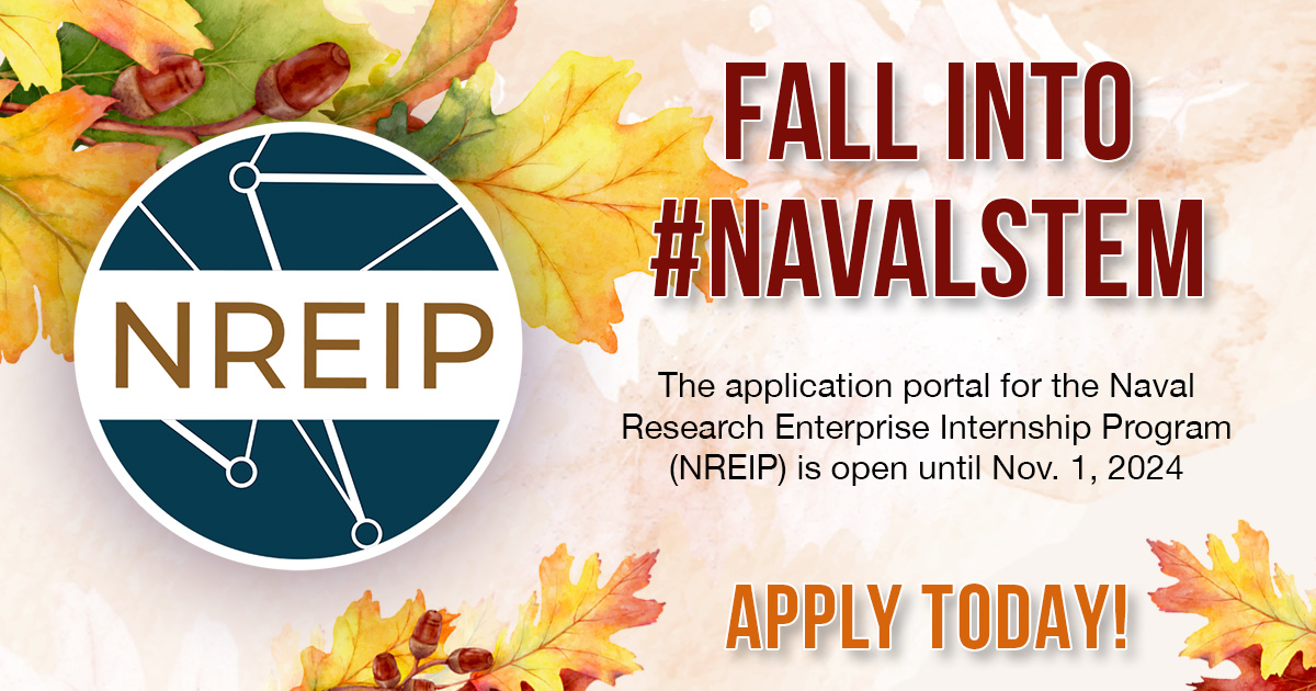 USNavyResearch's tweet image. Another #NREIP success story! Remember: application portals for #NavalSTEM internships NREIP, #SEAP, @SMART_DoD &amp;amp; #NDSEG are open now. #applytoday