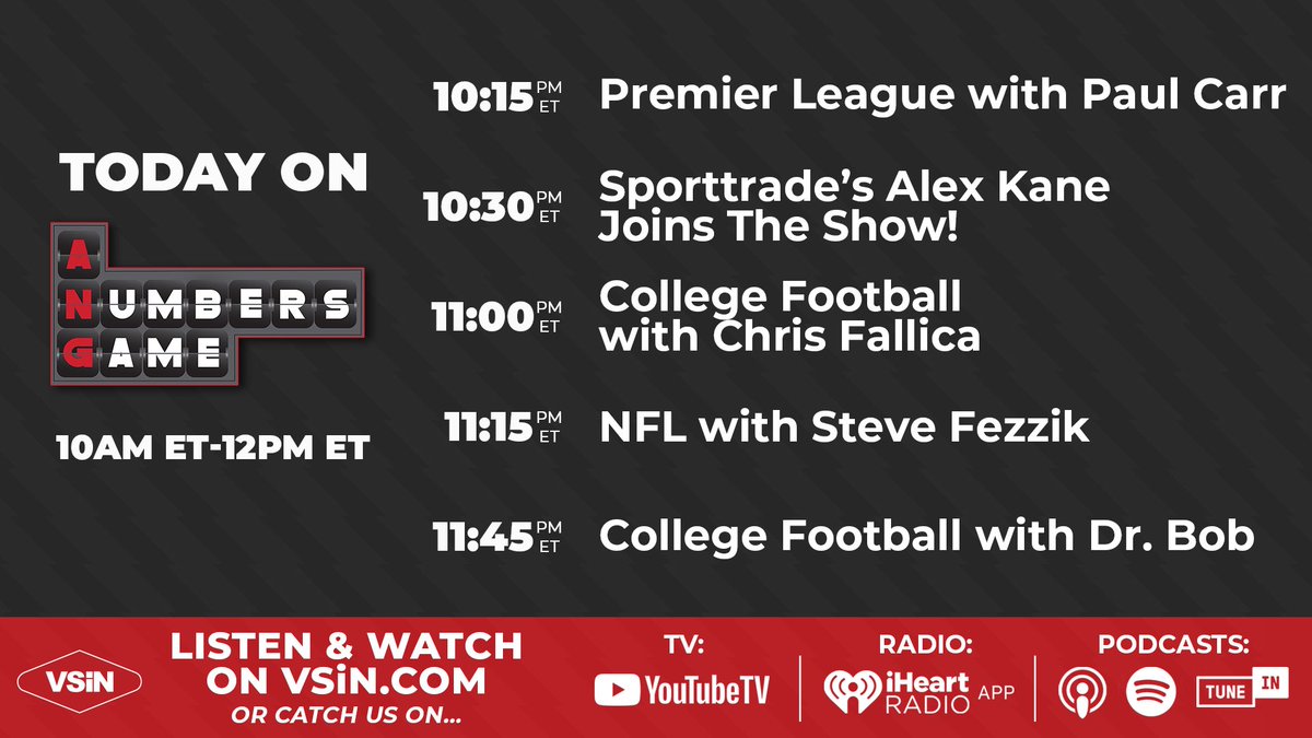 beatingthebook's tweet image. A Numbers Game is LIVE from CIRCA, 10a-Noon ET on VSIN! Check it out on YouTube TV, iHeat Radio app, Game+, vsin.com

🔥🔥
MIA/BUF
@PaulCarr EPL
@a_kane47 from @sporttrade_app
Week 2 #NFL “Are We Sure?”
@chrisfallica CFB
@FezzikSports Week 1&amp;amp;2 #NFL
@DrBobSports CFB