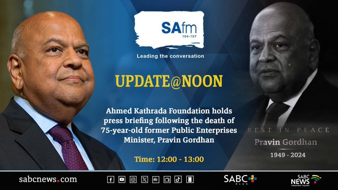 SABCNews_Radio's tweet photo. [LISTEN] Former Public Enterprises Minister, Pravin Gordhan, remembered as an activist and a champion against corruption.

🔗https://t.co/1PpbJIh58v

#UpdateAtNoon #SABCNews https://t.co/ogSwrUKegF