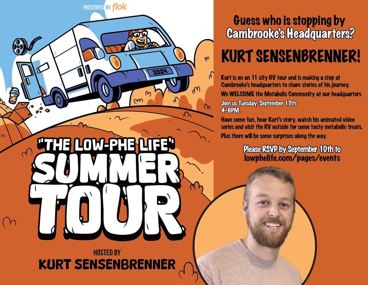 In just a few days we'll be hosting Kurt Sensenbrenner here at Cambrooke HQ! This coming Tuesday, we hope to see as many people as we can to listen to Kurt's story, watch his animated series and visit the RV to sample some delicious metabolic treats!