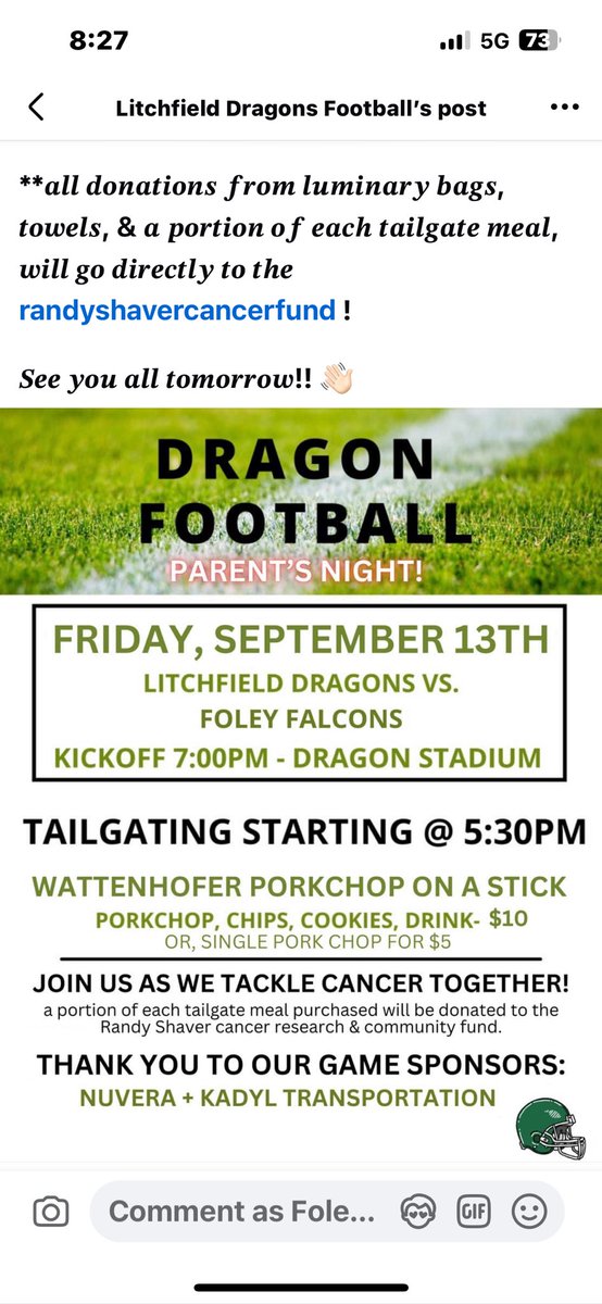 Livestream Hudl fan
Cash Tickets: Adults: 7:00; Students 5.00. Doors will open at 5:30 p.m.